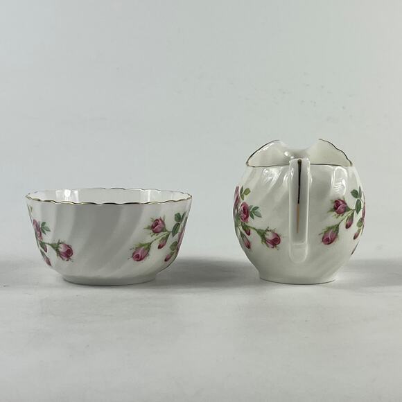 Adderley Bone China Creamer Sugar Bowl Set Pink Rose Floral England 1950s - Picture 2 of 13